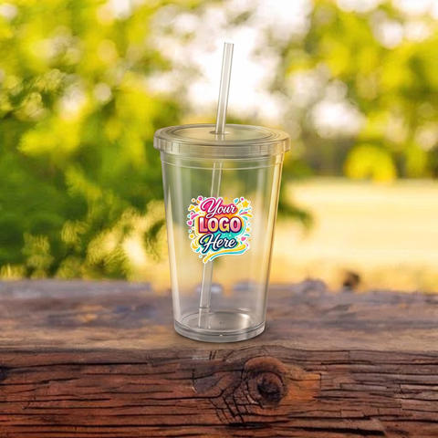 Groovy Cup - 16 oz, acrylic, Clear with straw - 16oz